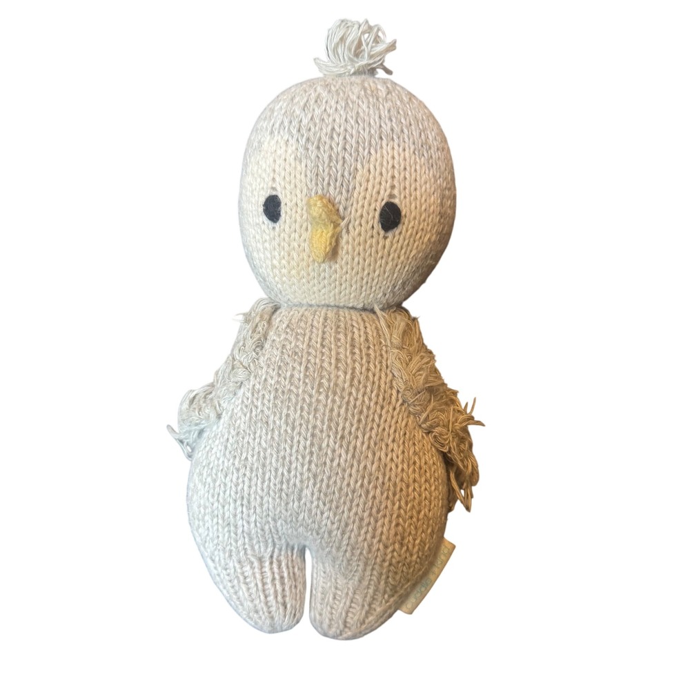 Cuddle + Kind Knit Penguin Plush Handmade Cotton Stuffed Animal Cream Grey 8"